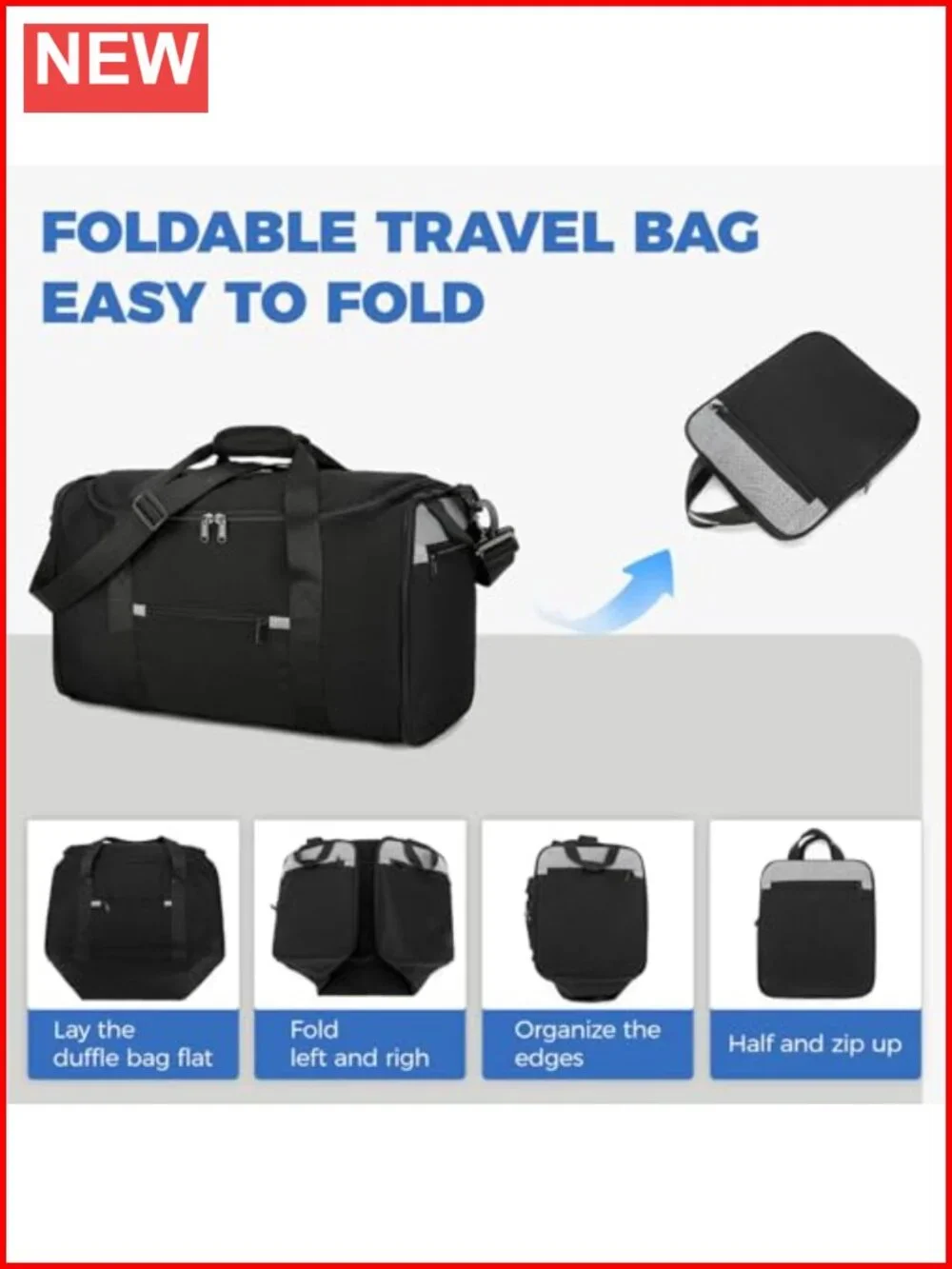 Foldable Duffel Bag - 18 inch Small Gym Bag for Travel, Carry On